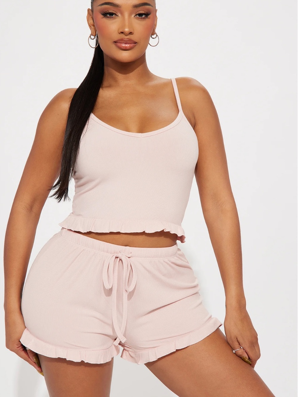 Ruffled Cami & Shorts Pajama Set — Light Pink